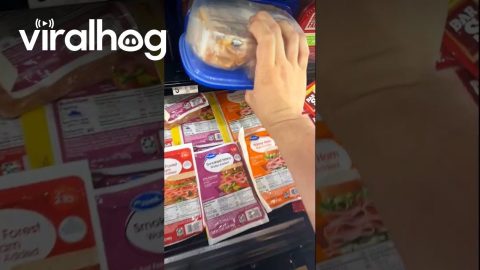 Enthusiastic Shelf Pusher Spills Stocked Chicken || ViralHog