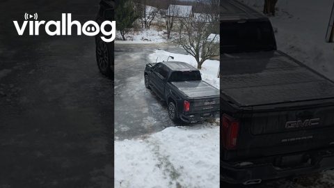 Driveway Ice Slide Takes an Unexpected Detour || ViralHog