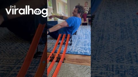 Dad And Son Build Toy Car Tracks And Jumps Together || ViralHog