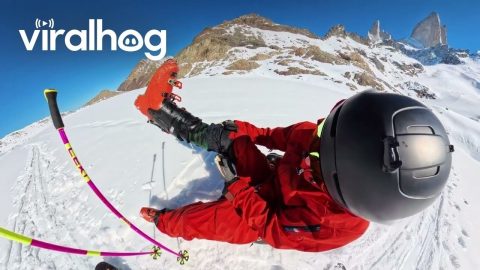 Pro Skier Falls Into Frozen Lake || ViralHog