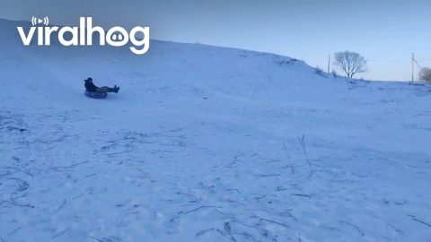 Sledding Man Slides Into Pole || ViralHog