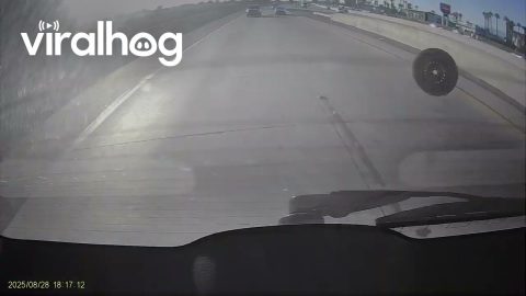 Runaway Spare Tire Narrowly Misses Car || ViralHog