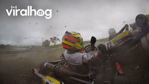 Unexpected Rain Causes Kart Racer Pileup || ViralHog