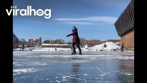 Lake Superior Ice Skating Photo Bomb || ViralHog