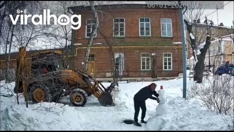 Snowplow Driver Saves a Snowman || ViralHog