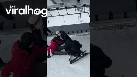 Friends All Fall Exiting The Ski Lift || ViralHog