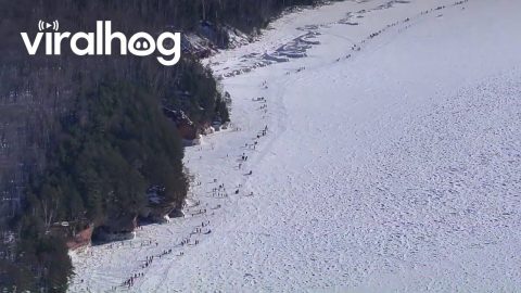 Drone View Of Apostle Island Ice Caves || ViralHog