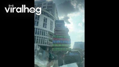 Man Carries Stack of Mattresses on His Head || ViralHog