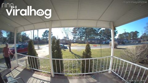Distracted Courier Throws Box Over Patio Chairs || ViralHog