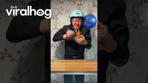 Man Hanging Upside Down Eats Noodles || ViralHog