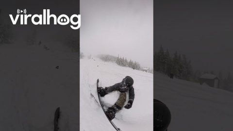Snowboard Hits Metal Object and Goes Airborne || ViralHog
