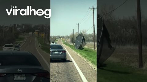 Texas Wind Sends Trampoline Rolling Down the Road || ViralHog