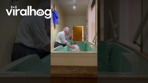 Baptized Son Doesn't Know Where to Put Feet || ViralHog