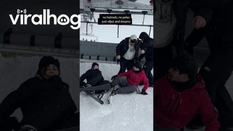 Friends All Fall Exiting The Ski Lift || ViralHog Shorts