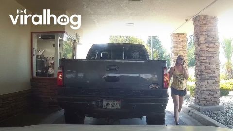 Disrespectful Truck Driver Litters Before Polluting Drive-Through || ViralHog