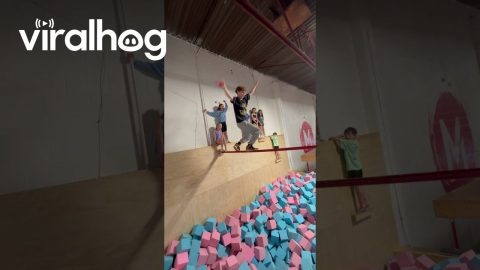 Ninja Runs Up Wall And Lands On Gymnastics Bar || ViralHog