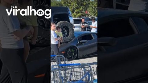 Pickup Truck Crushes Lamborghini in a Florida Parking Lot || ViralHog