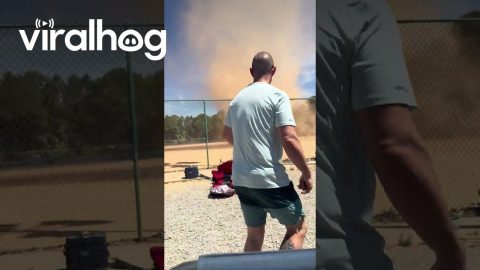 Dust Devil Blows Canopy Over At Youth Baseball Game || ViralHog
