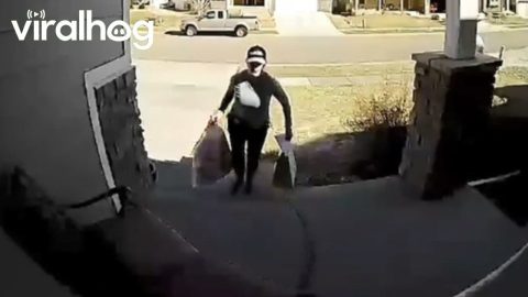 Doorbell Camera Catches Neighbor Tripping on Stairs || ViralHog
