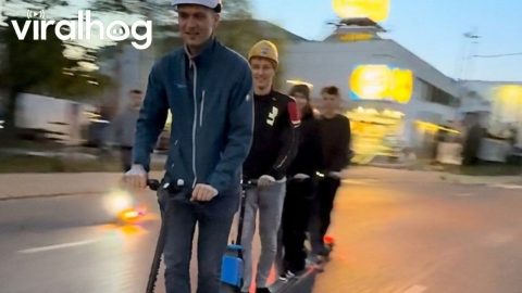 Four Guys Ride Tandem Scooter || ViralHog