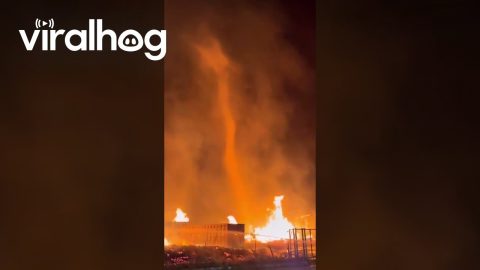Fire Tornado Rises From Industrial Blaze in Spain || ViralHog