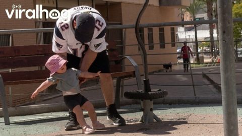 Dad Keeping His Little Girl Steady After a Dizzying Spin at the Park || ViralHog