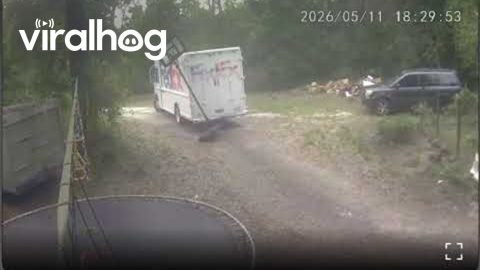 Delivery Truck Drives Away With Basketball Hoop Stuck to Roof || ViralHog