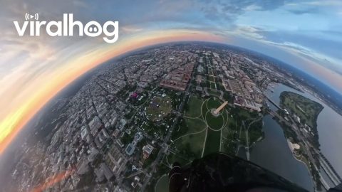 U.S. Army Parachute Team Soars Over Washington Monument In Sunset Freedom 250 Jump || ViralHog