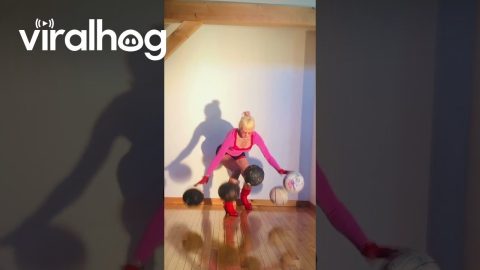 Woman In Heels Dribbles Five Basketballs || ViralHog