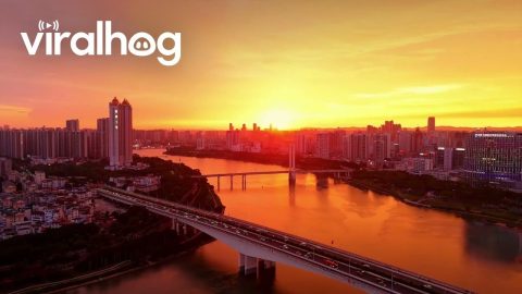 Aerial Footage of Gorgeous Sunset in Nanning City, China || ViralHog