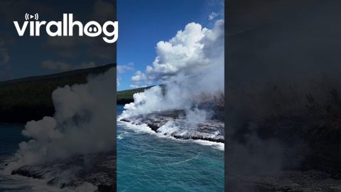 Lava Flow Meets the Ocean and Creates New Land || ViralHog