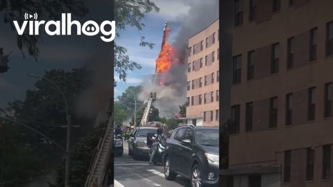 Bushwick Church Steeple Catches Fire || ViralHog