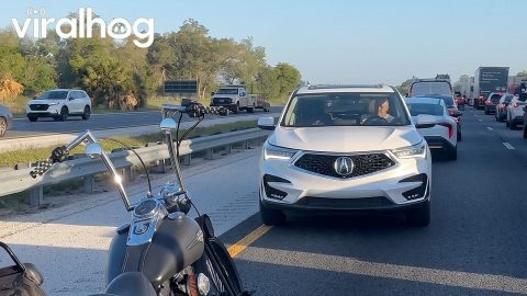 State Trooper Stops Driver Going Wrong Way Down Shoulder In Locked Traffic || ViralHog