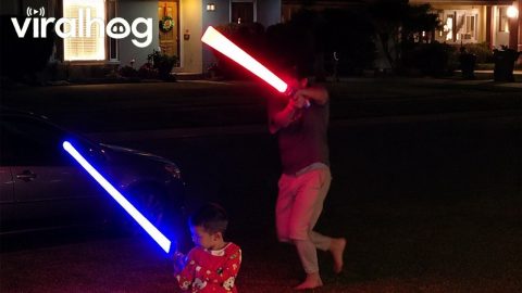 Dad Takes Lightsaber Duel a Bit Too Seriously || ViralHog