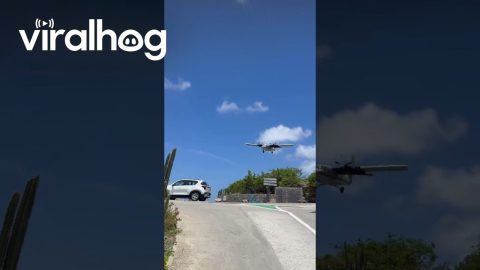 Pilot Makes Tricky Landing on Short Runway at St. Barts Airport || ViralHog